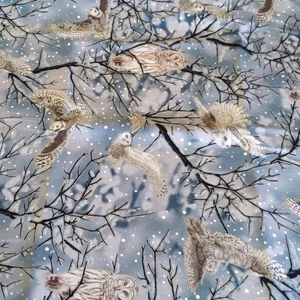 3 yard piece winter owl still of the night cotton fabric material